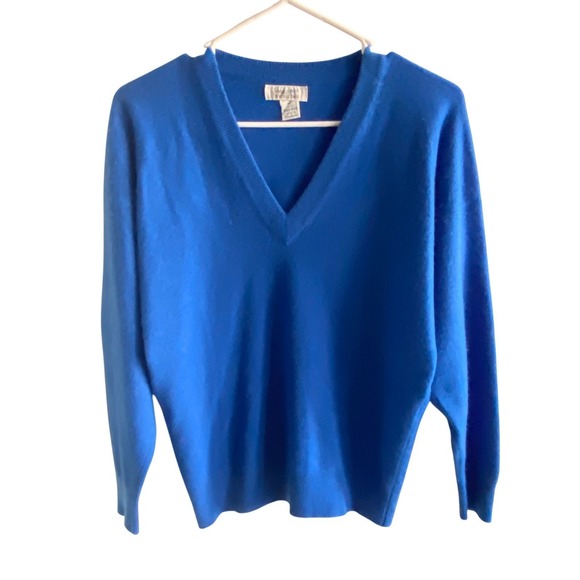 Lyle & Scott Thoroughbred Sweaters - Lyle & Scott Thoroughbred Blue Cashmere V-Neck Sweater Made in Scotland Womens M